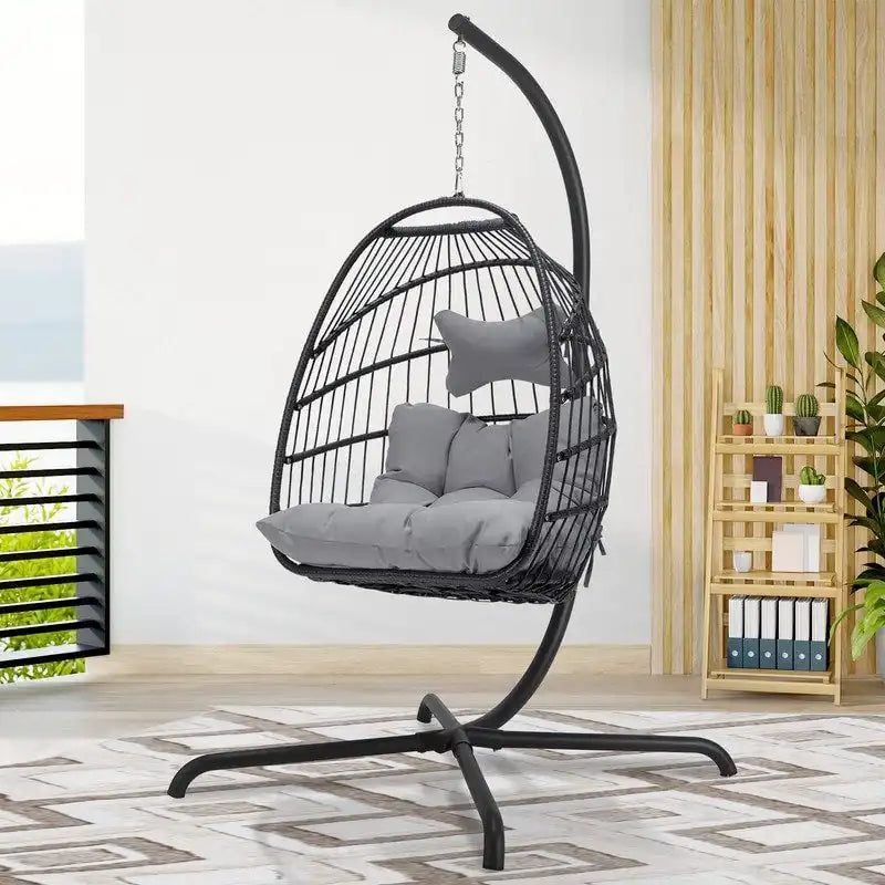 FINCATI Outdoor Oversized Luxury Hanging Egg Chair with Stand, 350 lbs Indoor Egg Swing Chair with Stand, Egg Chair Outdoor