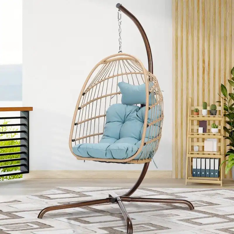 FINCATI Outdoor Oversized Luxury Hanging Egg Chair with Stand, 350 lbs Indoor Egg Swing Chair with Stand, Egg Chair Outdoor