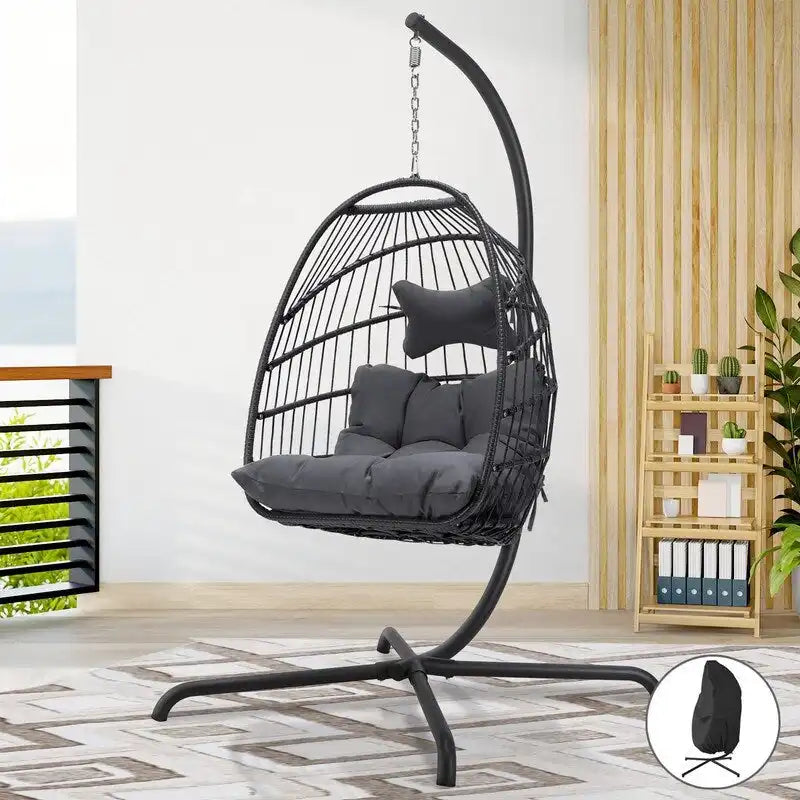 FINCATI Outdoor Oversized Luxury Hanging Egg Chair with Stand, 350 lbs Indoor Egg Swing Chair with Stand, Egg Chair Outdoor