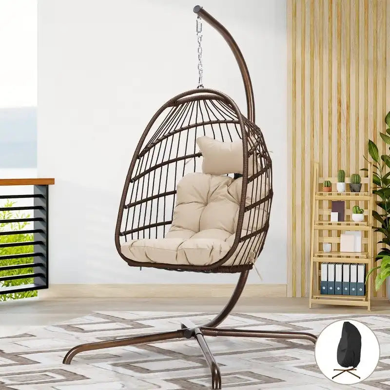 FINCATI Outdoor Oversized Luxury Hanging Egg Chair with Stand, 350 lbs Indoor Egg Swing Chair with Stand, Egg Chair Outdoor