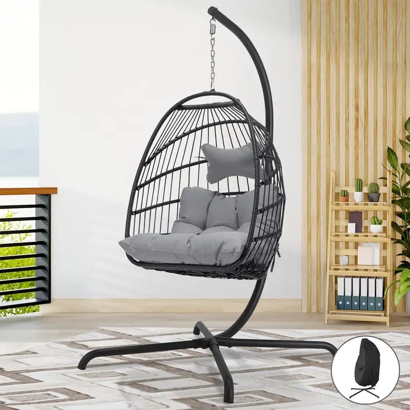 FINCATI Outdoor Oversized Luxury Hanging Egg Chair with Stand, 350 lbs Indoor Egg Swing Chair with Stand, Egg Chair Outdoor