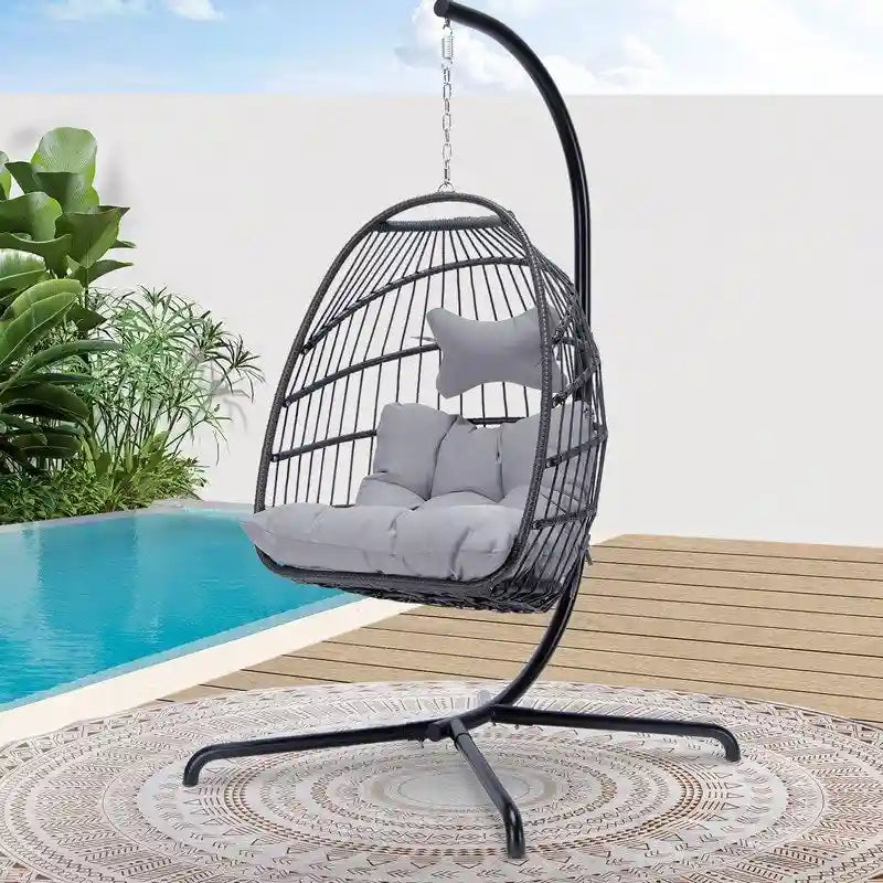 FINCATI Outdoor Oversized Luxury Hanging Egg Chair with Stand, 350 lbs Indoor Egg Swing Chair with Stand, Egg Chair Outdoor