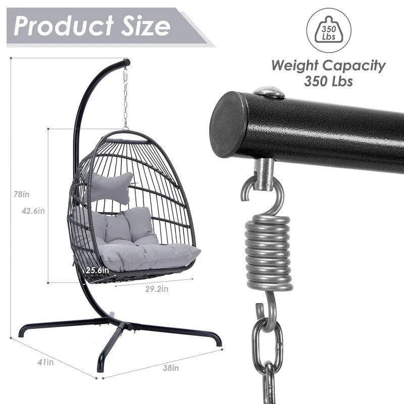 FINCATI Outdoor Oversized Luxury Hanging Egg Chair with Stand, 350 lbs Indoor Egg Swing Chair with Stand, Egg Chair Outdoor