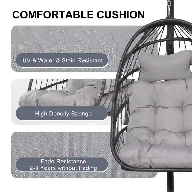 FINCATI Outdoor Oversized Luxury Hanging Egg Chair with Stand, 350 lbs Indoor Egg Swing Chair with Stand, Egg Chair Outdoor