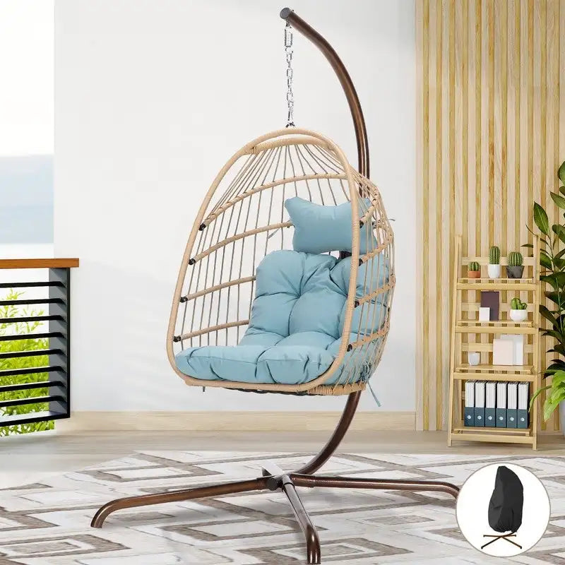 FINCATI Outdoor Oversized Luxury Hanging Egg Chair with Stand, 350 lbs Indoor Egg Swing Chair with Stand, Egg Chair Outdoor