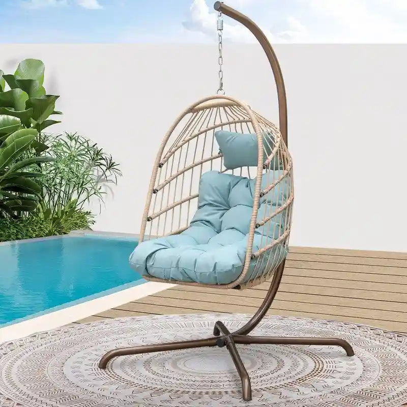 FINCATI Outdoor Oversized Luxury Hanging Egg Chair with Stand, 350 lbs Indoor Egg Swing Chair with Stand, Egg Chair Outdoor