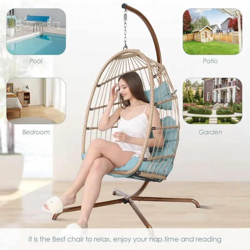 FINCATI Outdoor Oversized Luxury Hanging Egg Chair with Stand, 350 lbs Indoor Egg Swing Chair with Stand, Egg Chair Outdoor