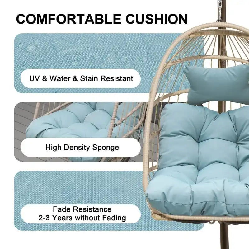FINCATI Outdoor Oversized Luxury Hanging Egg Chair with Stand, 350 lbs Indoor Egg Swing Chair with Stand, Egg Chair Outdoor