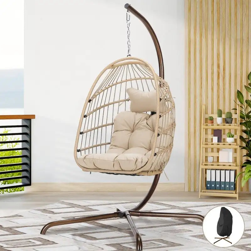 FINCATI Outdoor Oversized Luxury Hanging Egg Chair with Stand, 350 lbs Indoor Egg Swing Chair with Stand, Egg Chair Outdoor