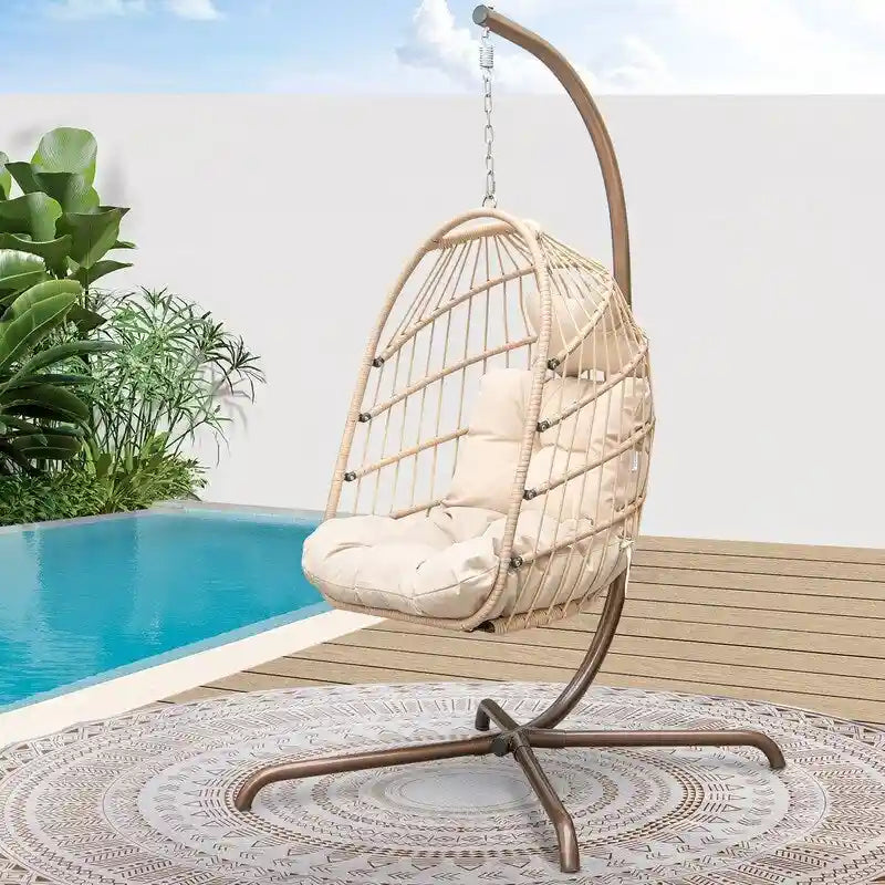 FINCATI Outdoor Oversized Luxury Hanging Egg Chair with Stand, 350 lbs Indoor Egg Swing Chair with Stand, Egg Chair Outdoor