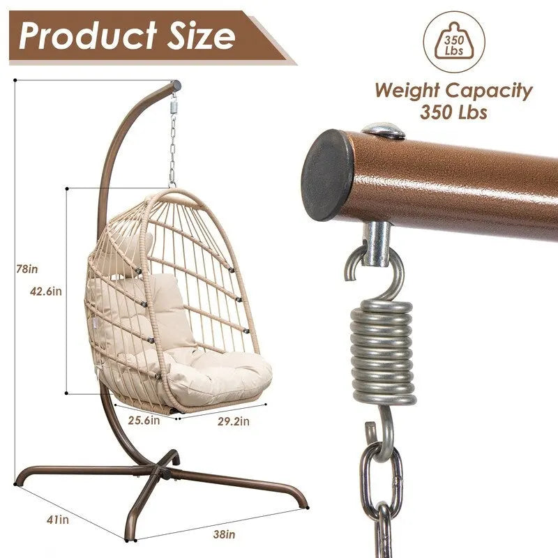 FINCATI Outdoor Oversized Luxury Hanging Egg Chair with Stand, 350 lbs Indoor Egg Swing Chair with Stand, Egg Chair Outdoor