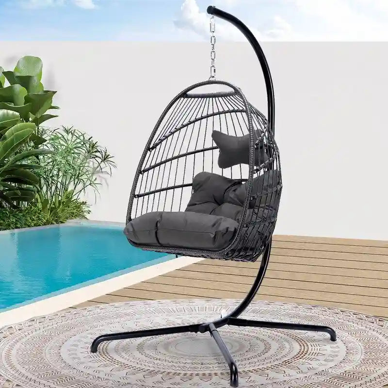 FINCATI Outdoor Oversized Luxury Hanging Egg Chair with Stand, 350 lbs Indoor Egg Swing Chair with Stand, Egg Chair Outdoor