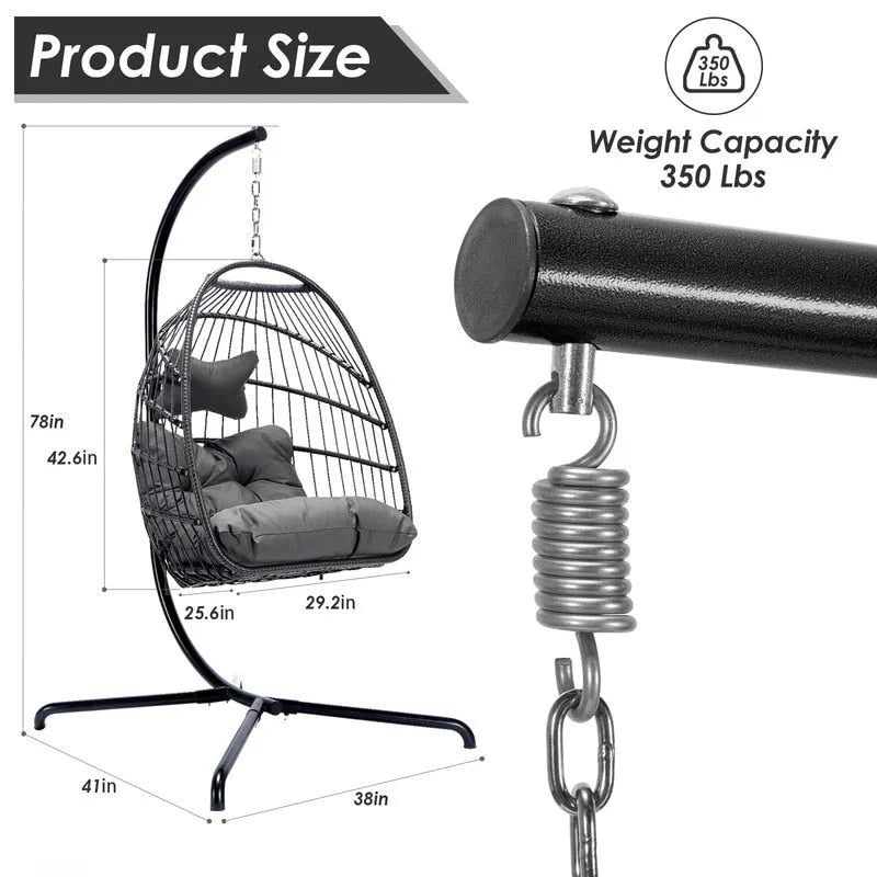 FINCATI Outdoor Oversized Luxury Hanging Egg Chair with Stand, 350 lbs Indoor Egg Swing Chair with Stand, Egg Chair Outdoor
