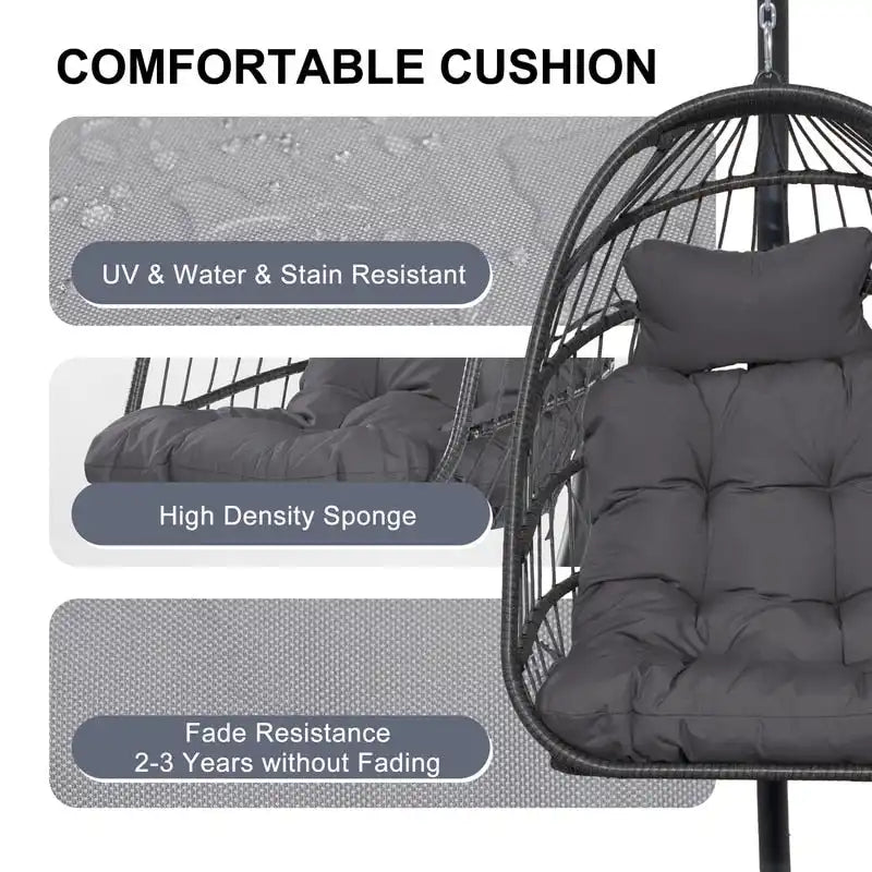FINCATI Outdoor Oversized Luxury Hanging Egg Chair with Stand, 350 lbs Indoor Egg Swing Chair with Stand, Egg Chair Outdoor
