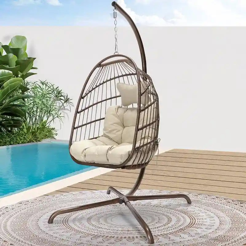 FINCATI Outdoor Oversized Luxury Hanging Egg Chair with Stand, 350 lbs Indoor Egg Swing Chair with Stand, Egg Chair Outdoor