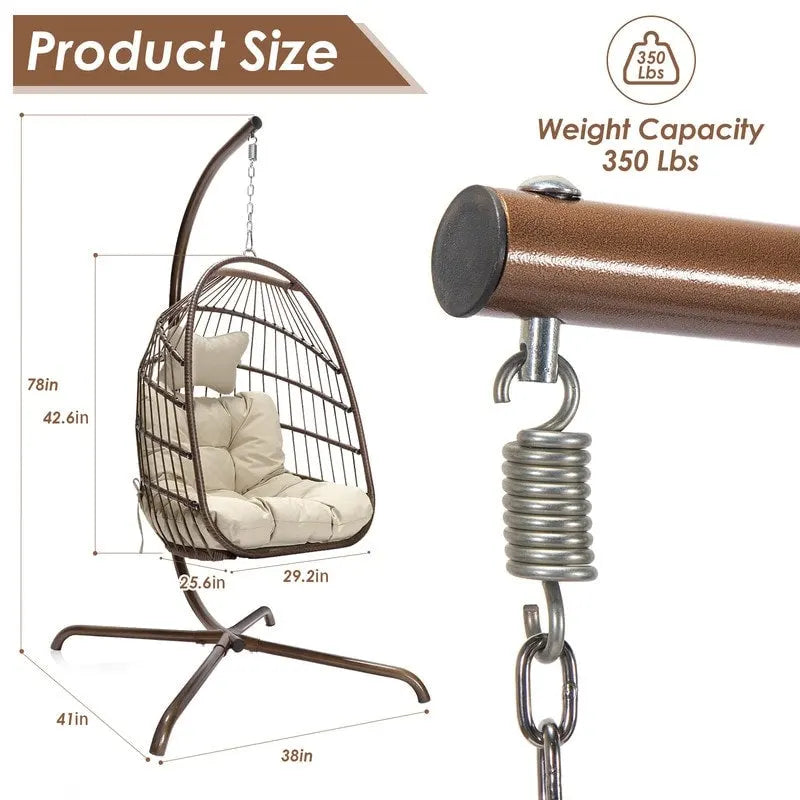 FINCATI Outdoor Oversized Luxury Hanging Egg Chair with Stand, 350 lbs Indoor Egg Swing Chair with Stand, Egg Chair Outdoor