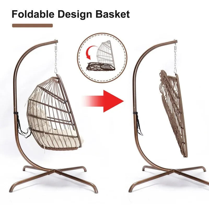 FINCATI Outdoor Oversized Luxury Hanging Egg Chair with Stand, 350 lbs Indoor Egg Swing Chair with Stand, Egg Chair Outdoor