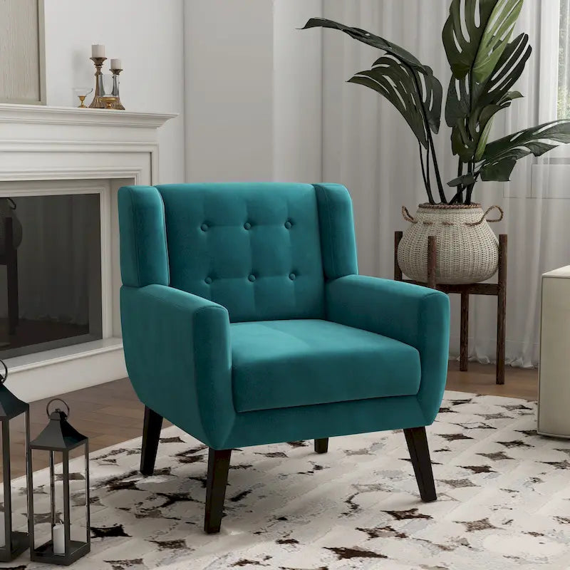 Velvet Tufted Accent Armchair – Blue / Purple / Green / Gray / Orange / Royal Blue / Retro Green / Pink, Single Seat