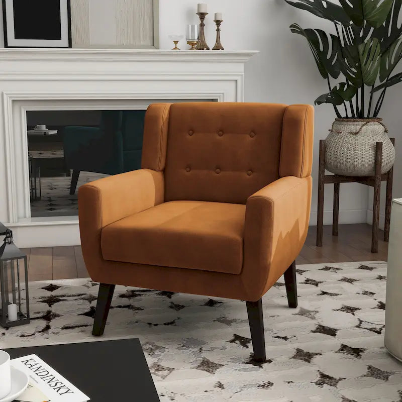 Velvet Tufted Accent Armchair – Blue / Purple / Green / Gray / Orange / Royal Blue / Retro Green / Pink, Single Seat
