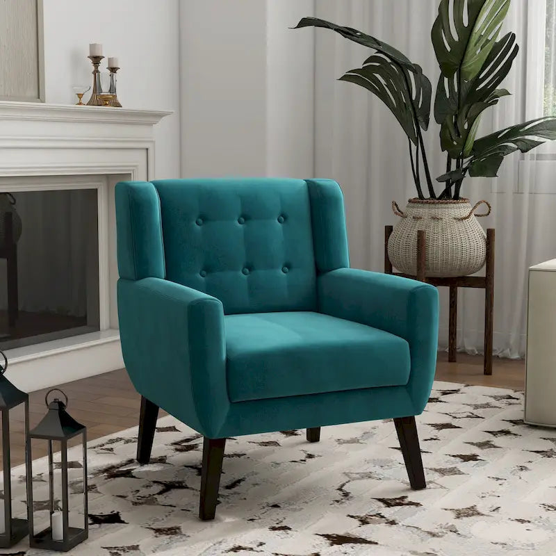 Velvet Tufted Accent Armchair – Blue / Purple / Green / Gray / Orange / Royal Blue / Retro Green / Pink, Single Seat