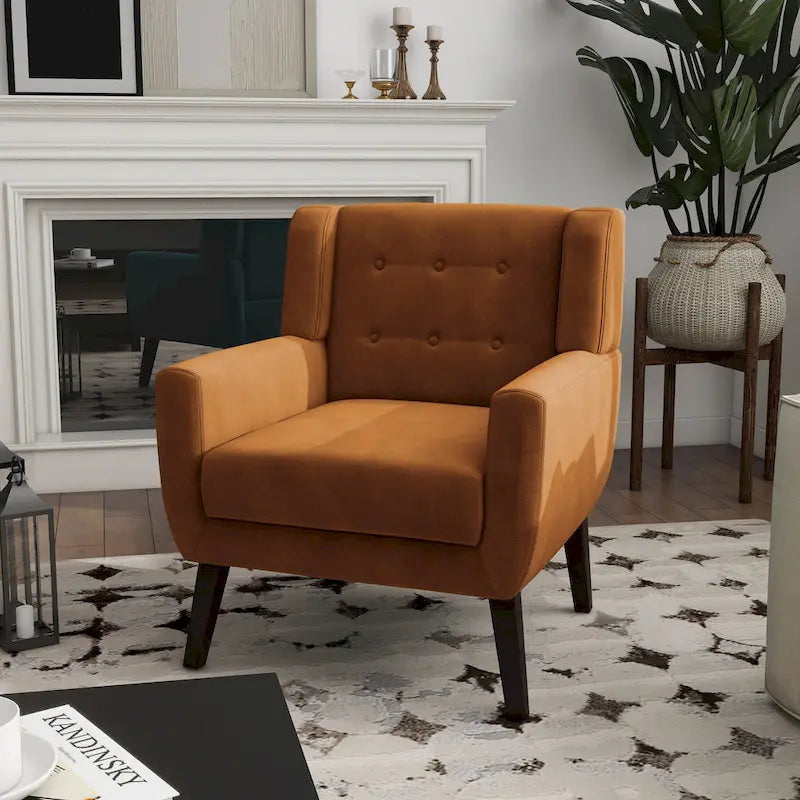 Velvet Tufted Accent Armchair – Blue / Purple / Green / Gray / Orange / Royal Blue / Retro Green / Pink, Single Seat