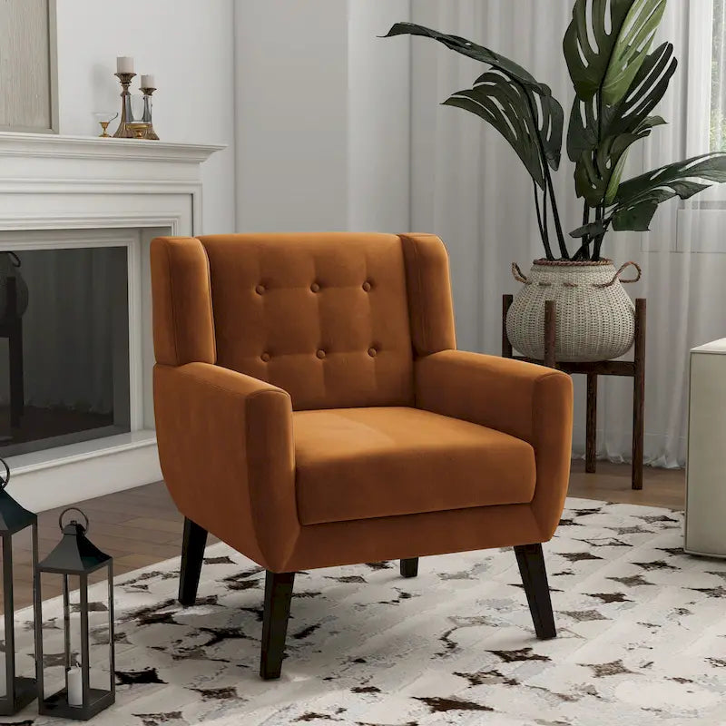 Velvet Tufted Accent Armchair – Blue / Purple / Green / Gray / Orange / Royal Blue / Retro Green / Pink, Single Seat