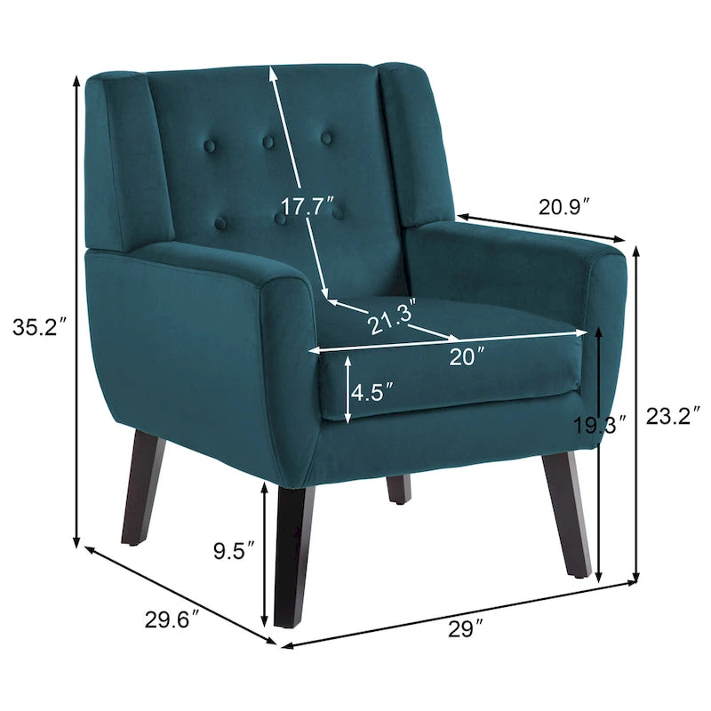 Velvet Tufted Accent Armchair – Blue / Purple / Green / Gray / Orange / Royal Blue / Retro Green / Pink, Single Seat