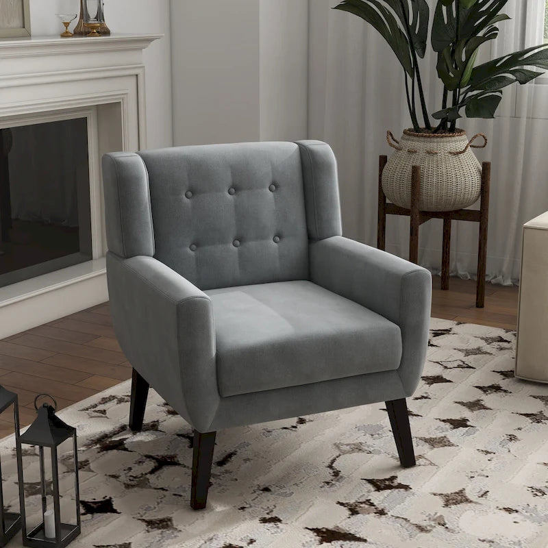 Velvet Tufted Accent Armchair – Blue / Purple / Green / Gray / Orange / Royal Blue / Retro Green / Pink, Single Seat