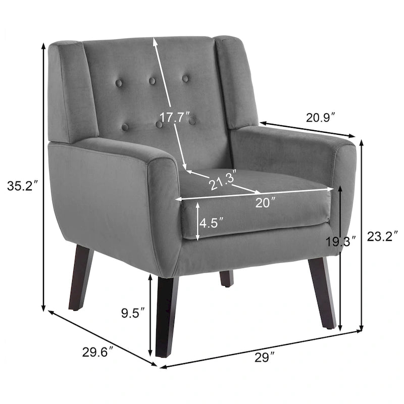 Velvet Tufted Accent Armchair – Blue / Purple / Green / Gray / Orange / Royal Blue / Retro Green / Pink, Single Seat