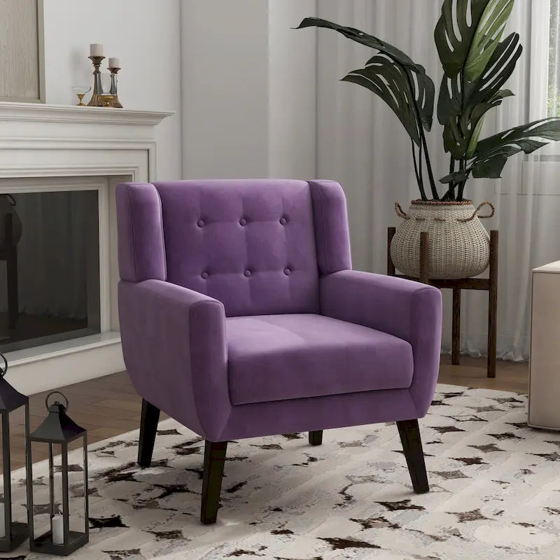 Velvet Tufted Accent Armchair – Blue / Purple / Green / Gray / Orange / Royal Blue / Retro Green / Pink, Single Seat
