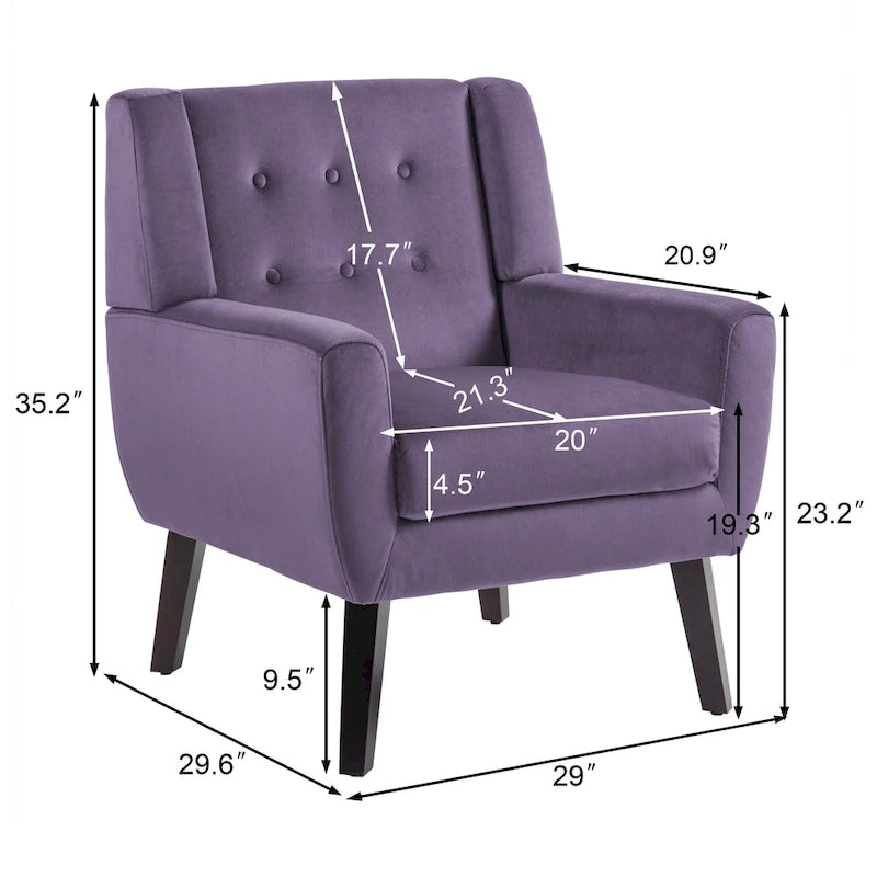 Velvet Tufted Accent Armchair – Blue / Purple / Green / Gray / Orange / Royal Blue / Retro Green / Pink, Single Seat