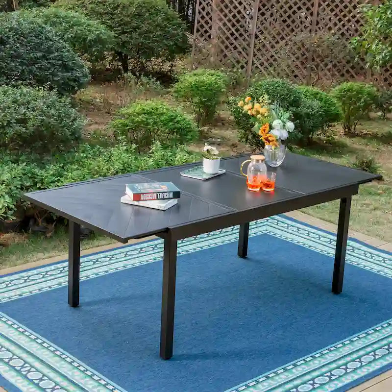 Outdoor 7 Pieces Dining Set, 6 x Reclining Folding Sling Dining Chairs and 1 Patio Extendable Table for 6-8 Person - 7-pieces