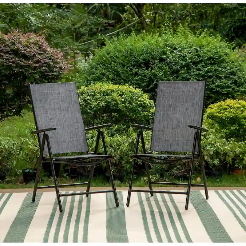 Outdoor 7 Pieces Dining Set, 6 x Reclining Folding Sling Dining Chairs and 1 Patio Extendable Table for 6-8 Person - 7-pieces