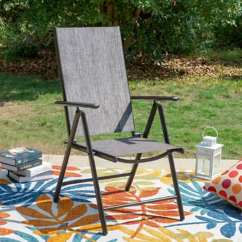 Outdoor 7 Pieces Dining Set, 6 x Reclining Folding Sling Dining Chairs and 1 Patio Extendable Table for 6-8 Person - 7-pieces