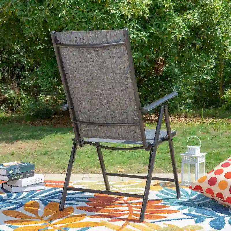 Outdoor 7 Pieces Dining Set, 6 x Reclining Folding Sling Dining Chairs and 1 Patio Extendable Table for 6-8 Person - 7-pieces