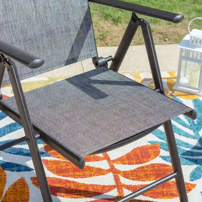 Outdoor 7 Pieces Dining Set, 6 x Reclining Folding Sling Dining Chairs and 1 Patio Extendable Table for 6-8 Person - 7-pieces