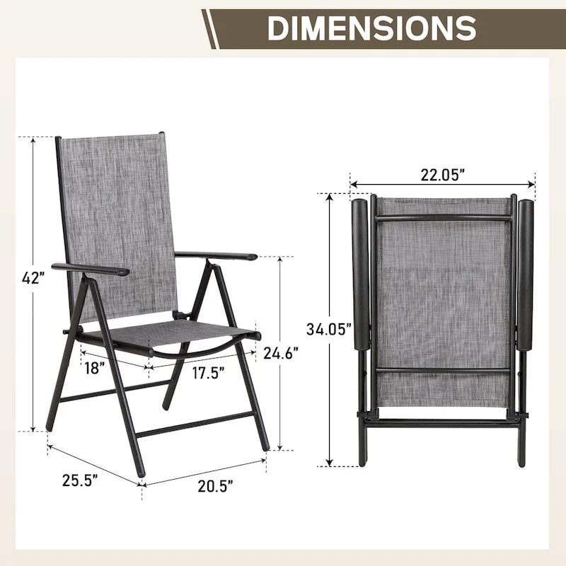 Outdoor 7 Pieces Dining Set, 6 x Reclining Folding Sling Dining Chairs and 1 Patio Extendable Table for 6-8 Person - 7-pieces