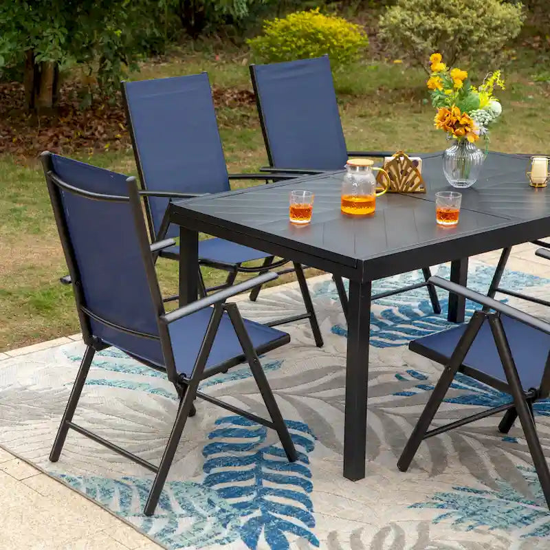 Outdoor 7 Pieces Dining Set, 6 x Reclining Folding Sling Dining Chairs and 1 Patio Extendable Table for 6-8 Person - 7-pieces