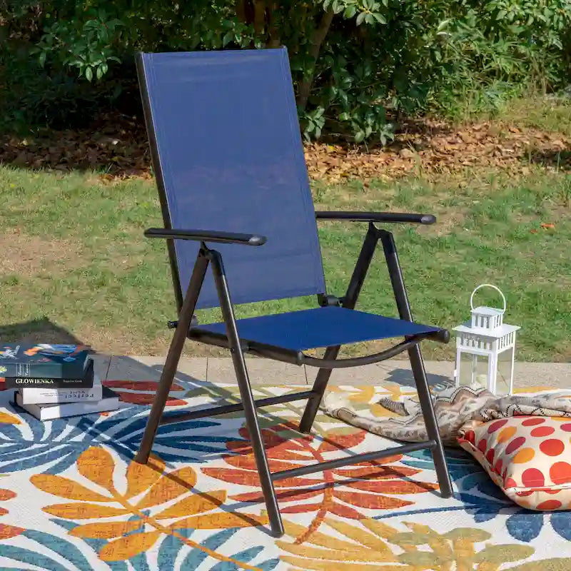 Outdoor 7 Pieces Dining Set, 6 x Reclining Folding Sling Dining Chairs and 1 Patio Extendable Table for 6-8 Person - 7-pieces