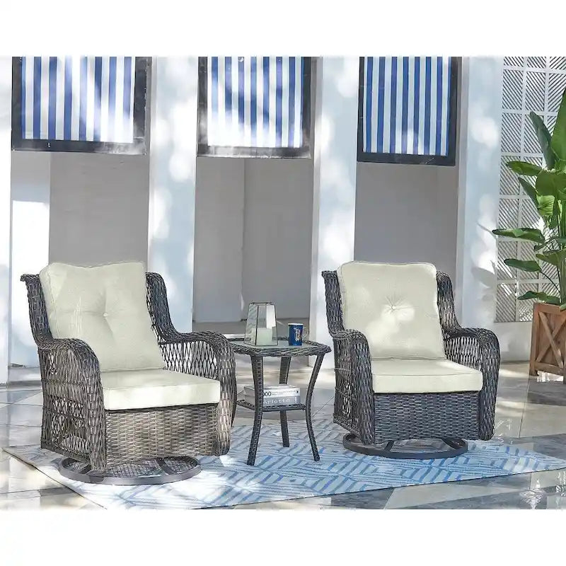 Manhattan Comfort Fruttuo Swivel Steel Rattan 3-Piece Patio Conversation Set