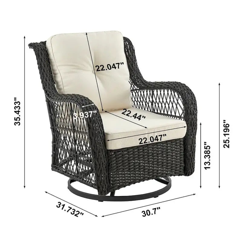 Manhattan Comfort Fruttuo Swivel Steel Rattan 3-Piece Patio Conversation Set