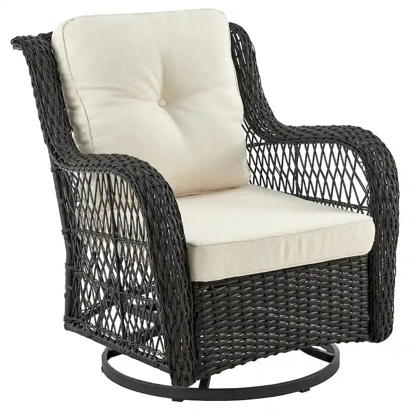 Manhattan Comfort Fruttuo Swivel Steel Rattan 3-Piece Patio Conversation Set