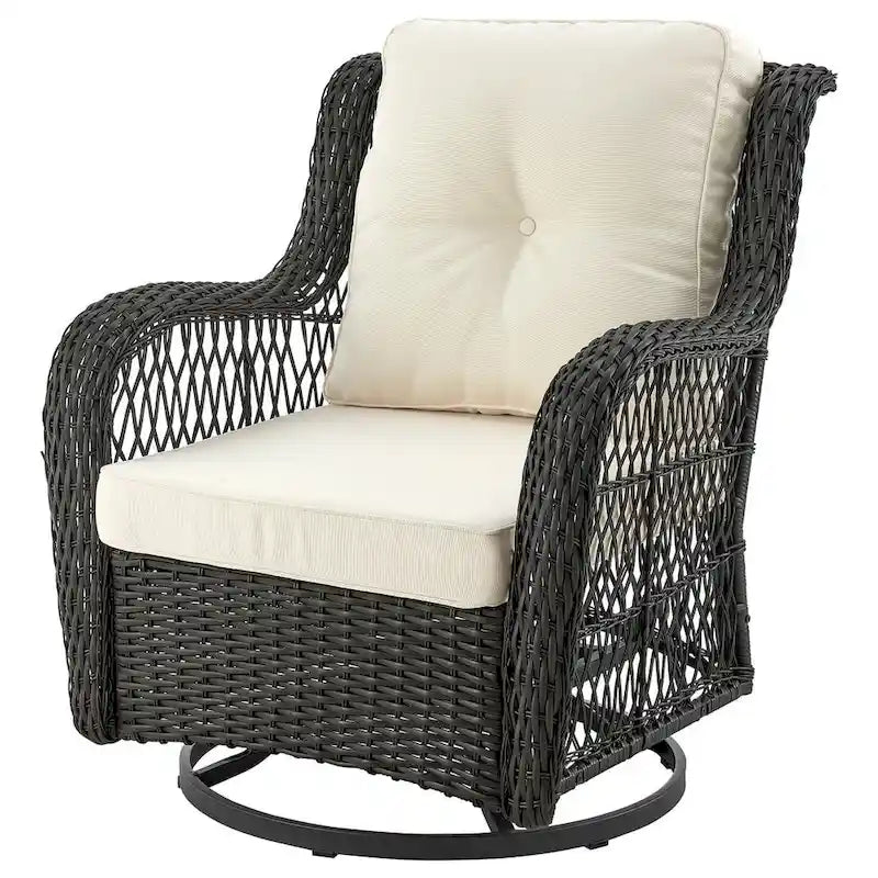 Manhattan Comfort Fruttuo Swivel Steel Rattan 3-Piece Patio Conversation Set