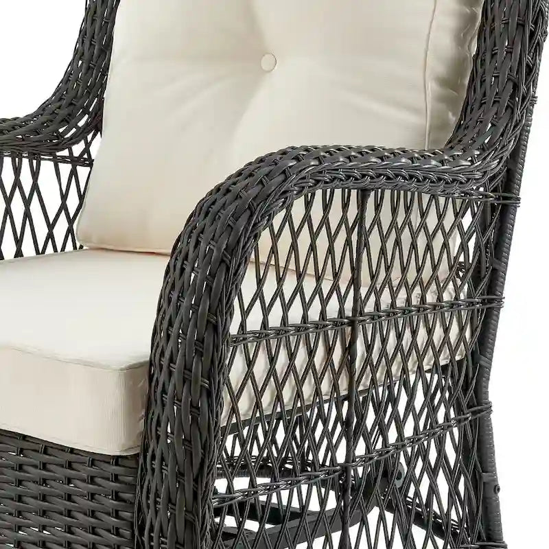 Manhattan Comfort Fruttuo Swivel Steel Rattan 3-Piece Patio Conversation Set