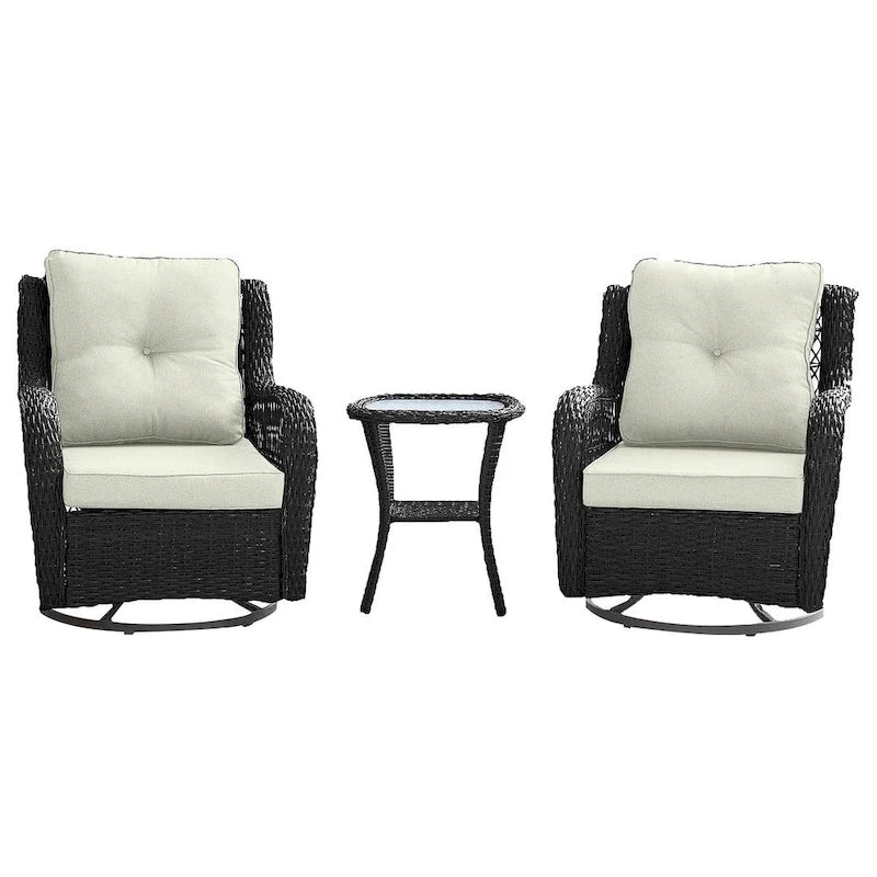 Manhattan Comfort Fruttuo Swivel Steel Rattan 3-Piece Patio Conversation Set
