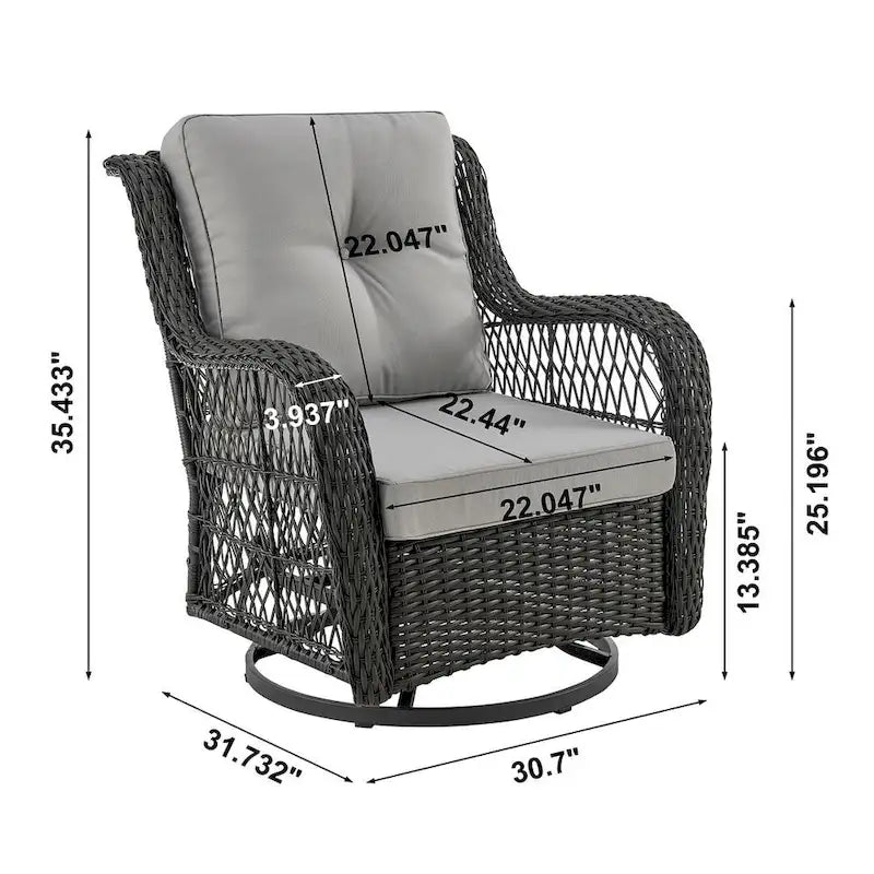 Manhattan Comfort Fruttuo Swivel Steel Rattan 3-Piece Patio Conversation Set