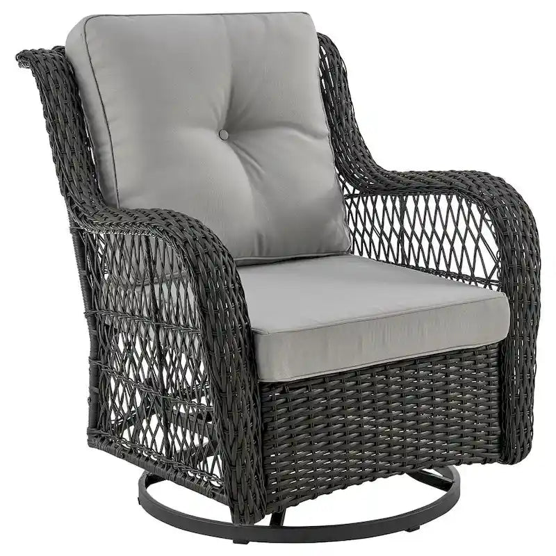 Manhattan Comfort Fruttuo Swivel Steel Rattan 3-Piece Patio Conversation Set