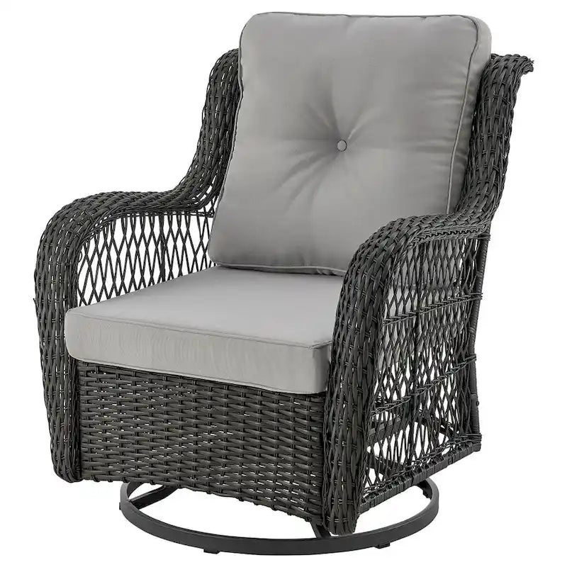 Manhattan Comfort Fruttuo Swivel Steel Rattan 3-Piece Patio Conversation Set