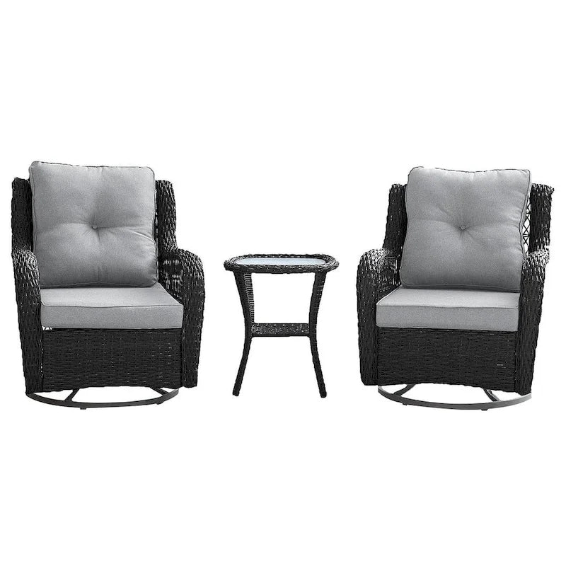 Manhattan Comfort Fruttuo Swivel Steel Rattan 3-Piece Patio Conversation Set