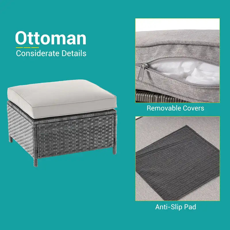 BONOSUKI 3-Piece Patio Sofa Set Grey Rattan Furniture with Ottomans